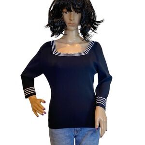 J.A.C. Black with White Trim Viscose Blend 3/4 Sleeves Top Shirt Size Large EUC